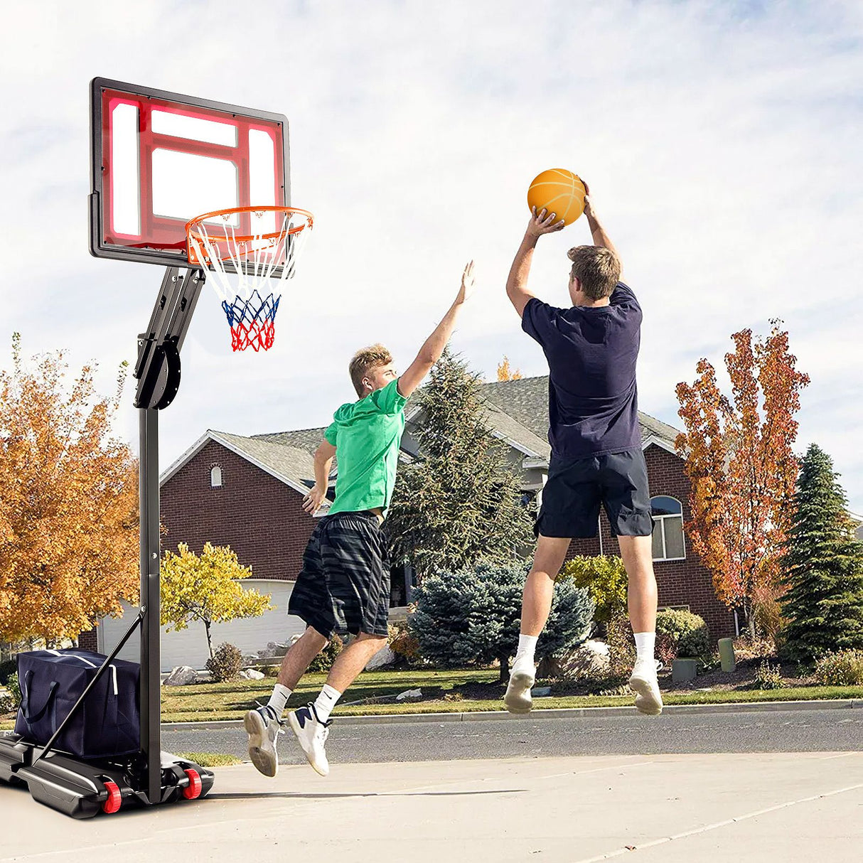 1.05-2.6m Portable Basketball Hoop Height-Adjustable with Weight Bag and Basketball