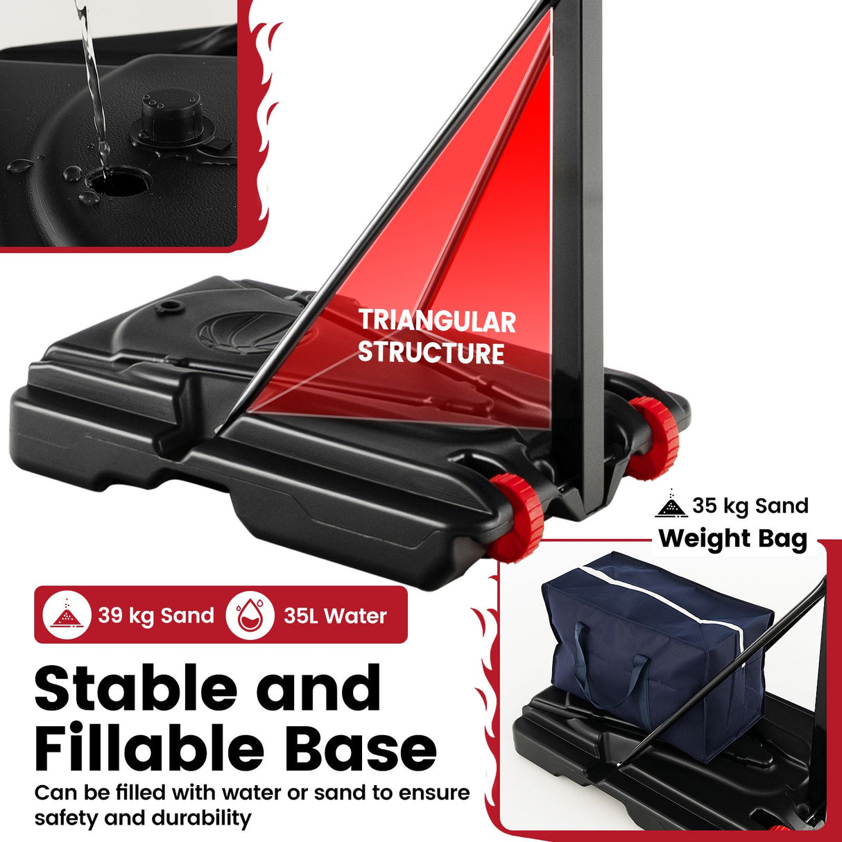 1.05-2.6m Portable Basketball Hoop Height-Adjustable with Weight Bag and Basketball