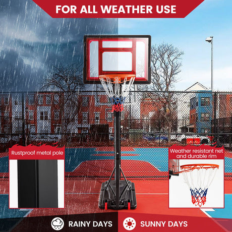 1.05-2.6m Portable Basketball Hoop Height-Adjustable with Weight Bag and Basketball