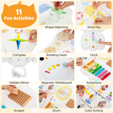 11-In-1 Owl Activity Wall Busy Board Panels for Kids 3+ Years Old