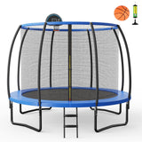 12FT Outdoor Trampoline with Basketball Hoop and Enclosure Net