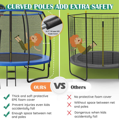 12FT Outdoor Trampoline with Basketball Hoop and Enclosure Net