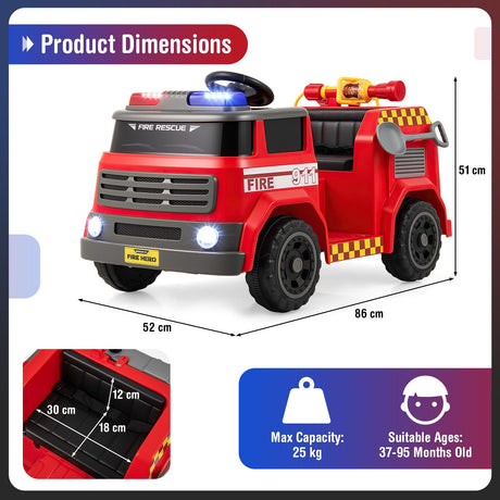12V Kids Ride on Fire Truck with Parent Remote Control with Water Gun