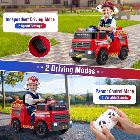 12V Kids Ride on Fire Truck with Parent Remote Control with Water Gun