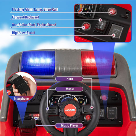 12V Kids Ride on Fire Truck with Parent Remote Control with Water Gun