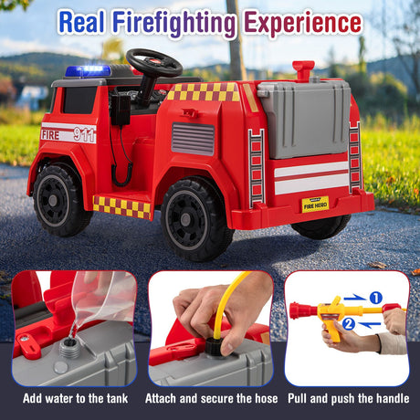 12V Kids Ride on Fire Truck with Parent Remote Control with Water Gun
