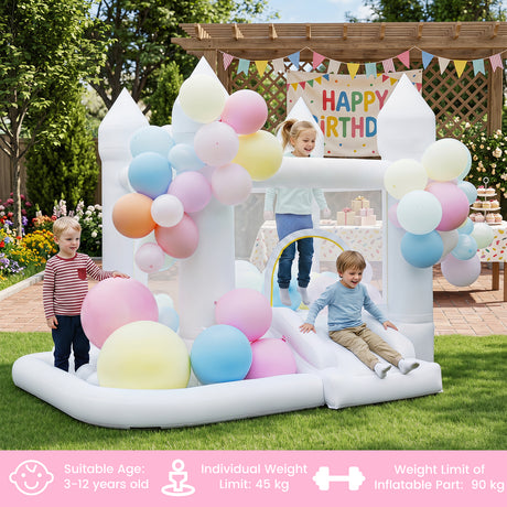 Inflatable Bounce House for Kids with Slide Basketball Hoop and Ball Pit