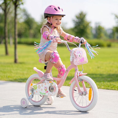 14/16 Inch Girls Bike with Front Bag and Streamers for 3-5/4-7 Years Old