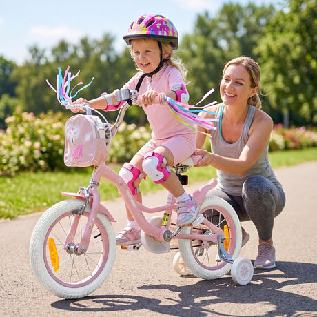 14/16 Inch Girls Bike with Front Bag and Streamers for 3-5/4-7 Years Old