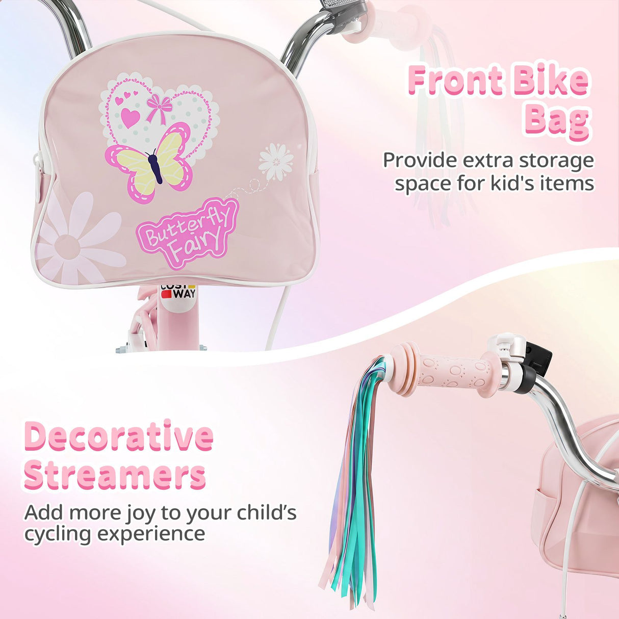 14/16 Inch Girls Bike with Front Bag and Streamers for 3-5/4-7 Years Old Item No: 29530738