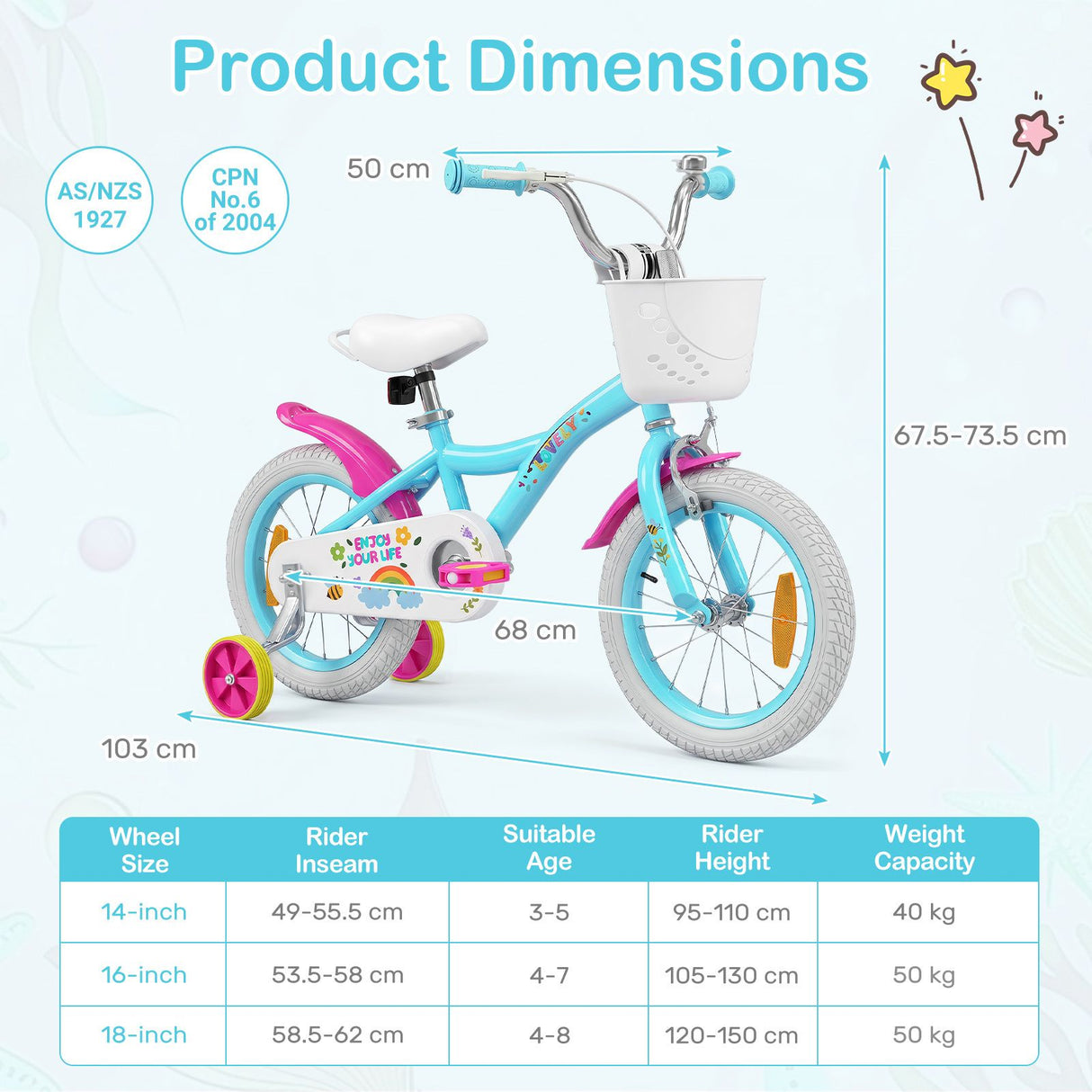 14/16/18 Inch Kids Bike Adjustable with Removable Basket for 3-8 Years Old
