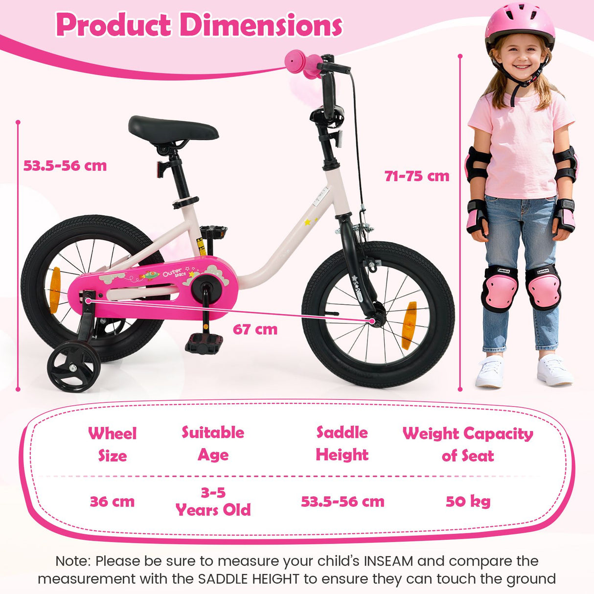 14/16-Inch Children Bicycle with Removable Training Wheels and Adjustable Seat for kids