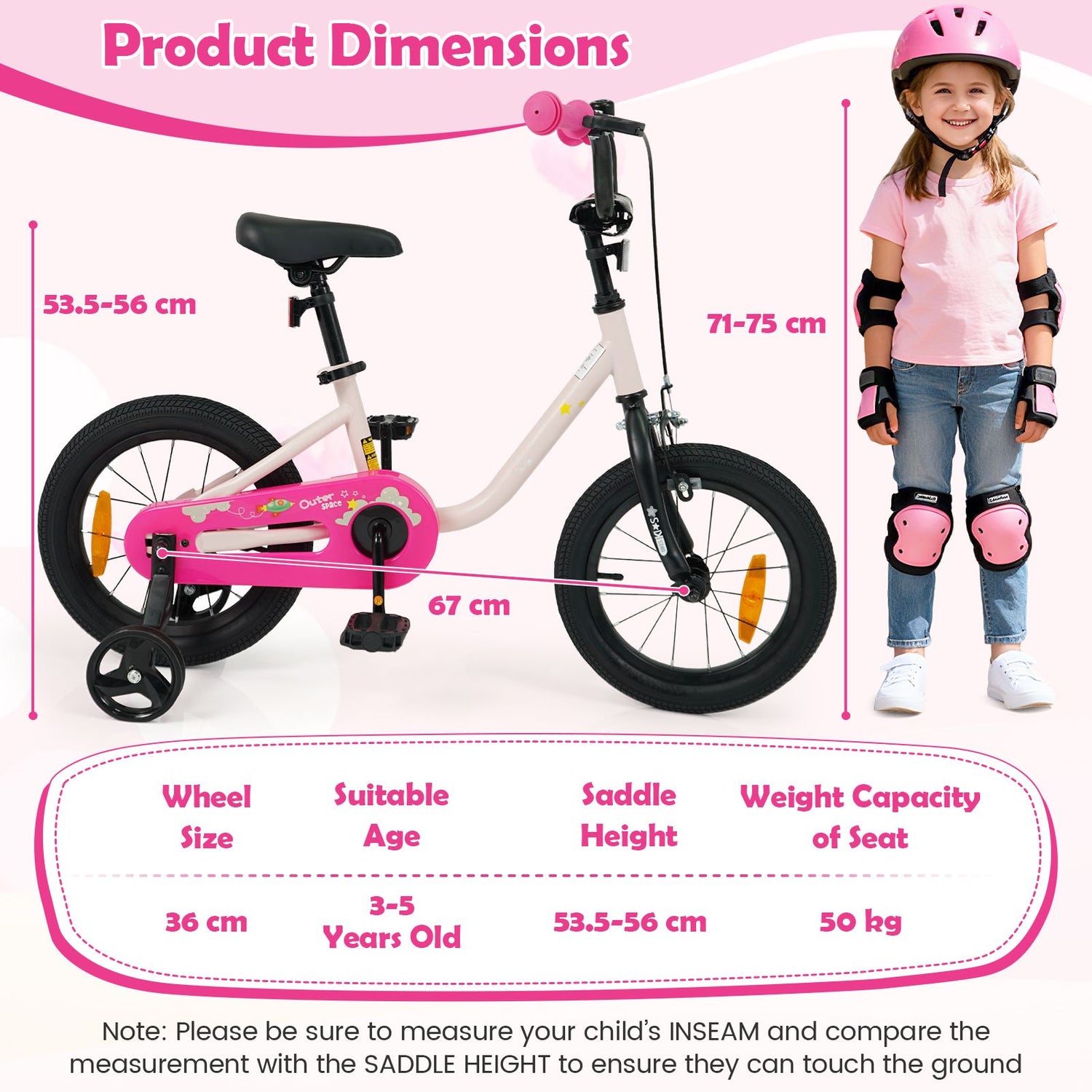14/16-Inch Children Bicycle with Removable Training Wheels and Adjustable Seat for kids