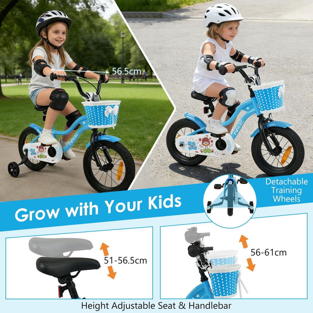 14/16/18 Inch Kids Bicycle with Training Wheels and Dual Brake System for Girls and Boys
