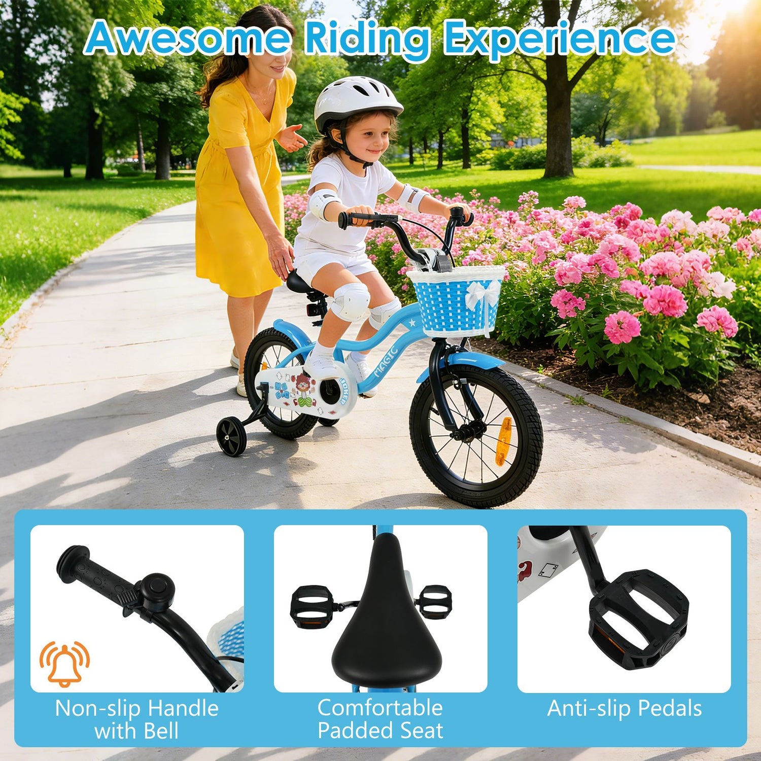 14/16/18 Inch Kids Bicycle with Training Wheels and Dual Brake System for Girls and Boys