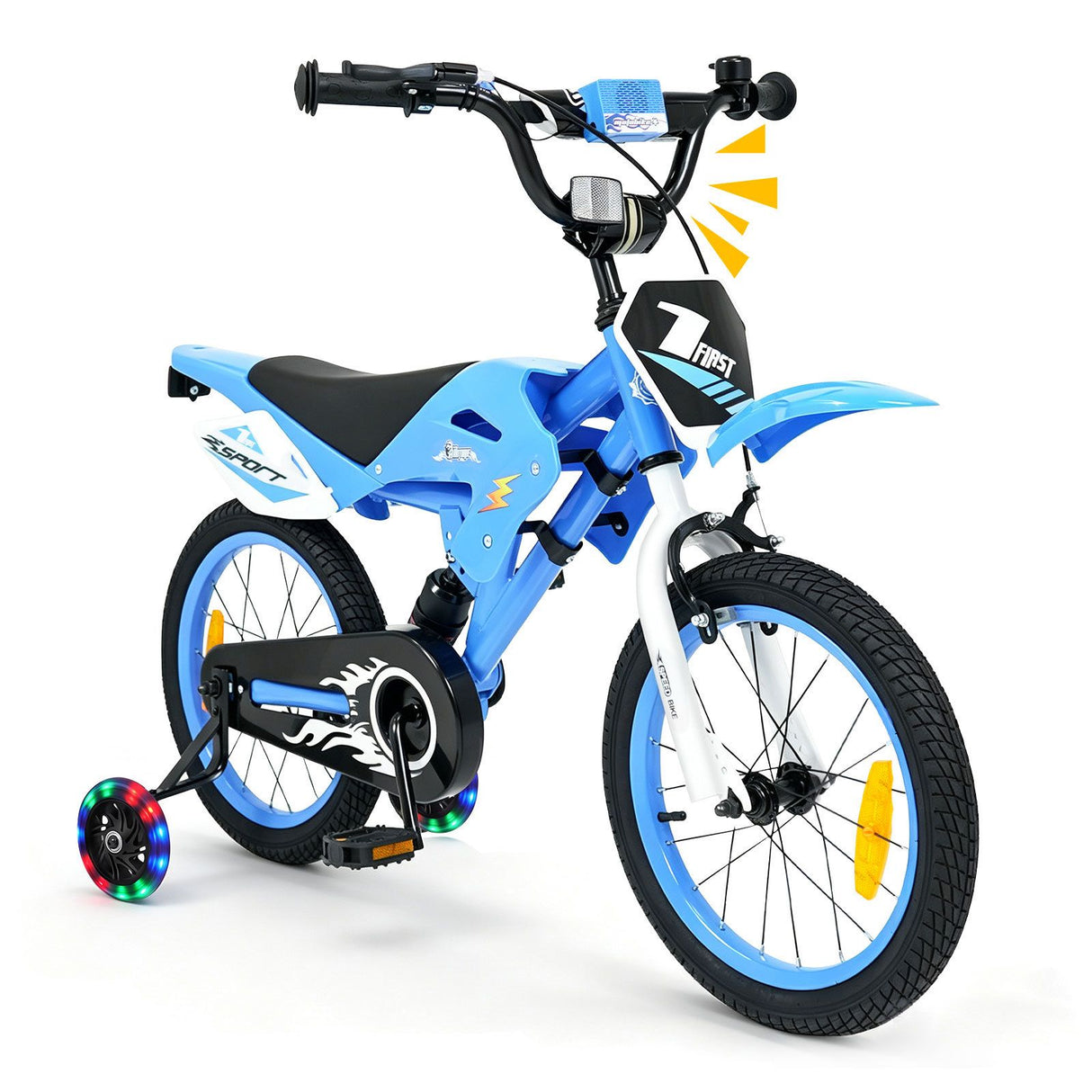 16 Inch Kids Bike Motocross Style with Sound Effects and Light-up Training Wheels