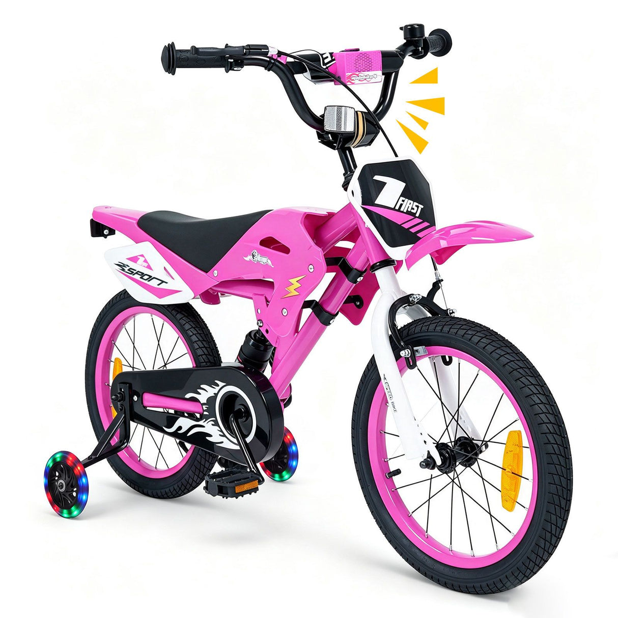 16 Inch Kids Bike Motocross Style with Sound Effects and Light-up Training Wheels