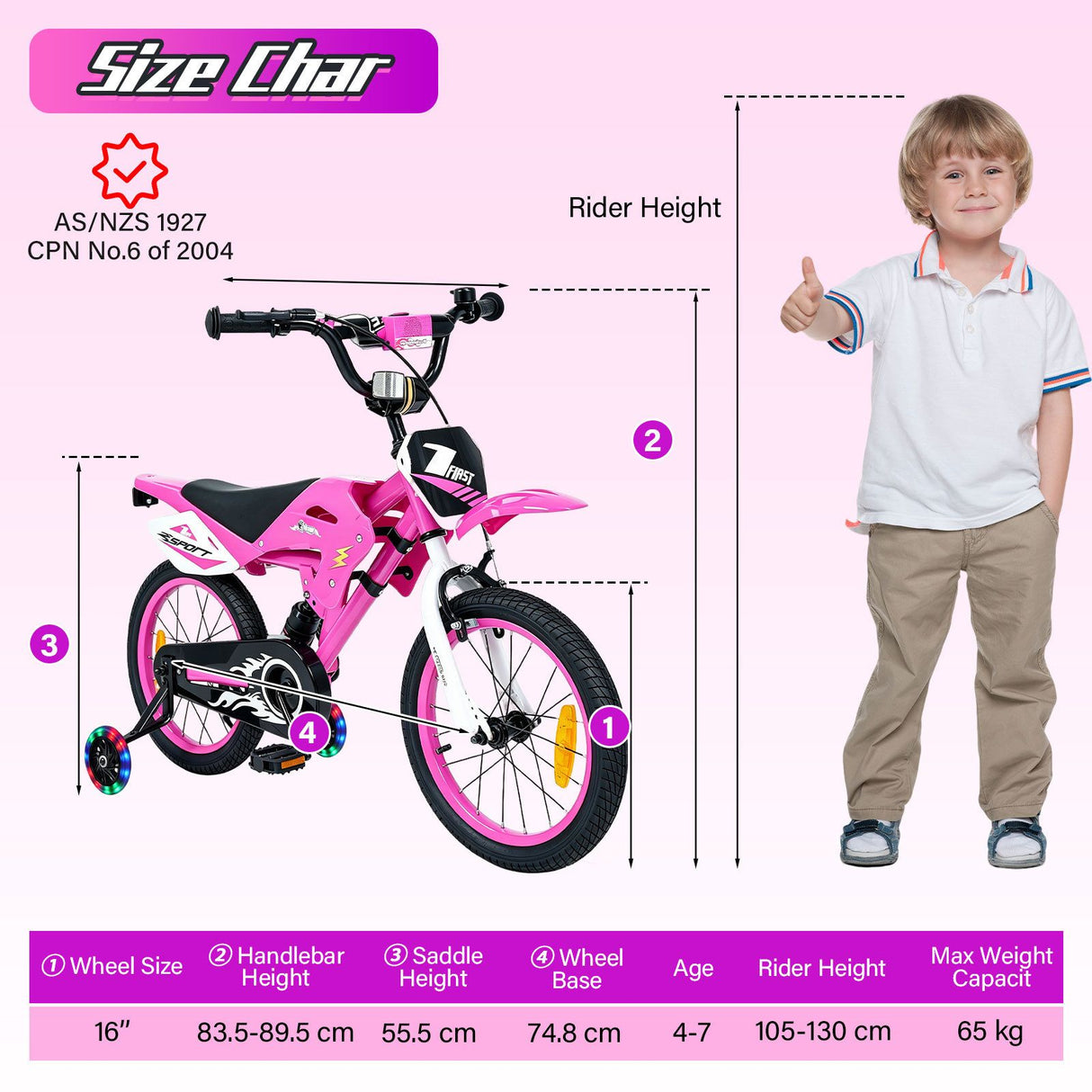 16 Inch Kids Bike Motocross Style with Sound Effects and Light-up Training Wheels