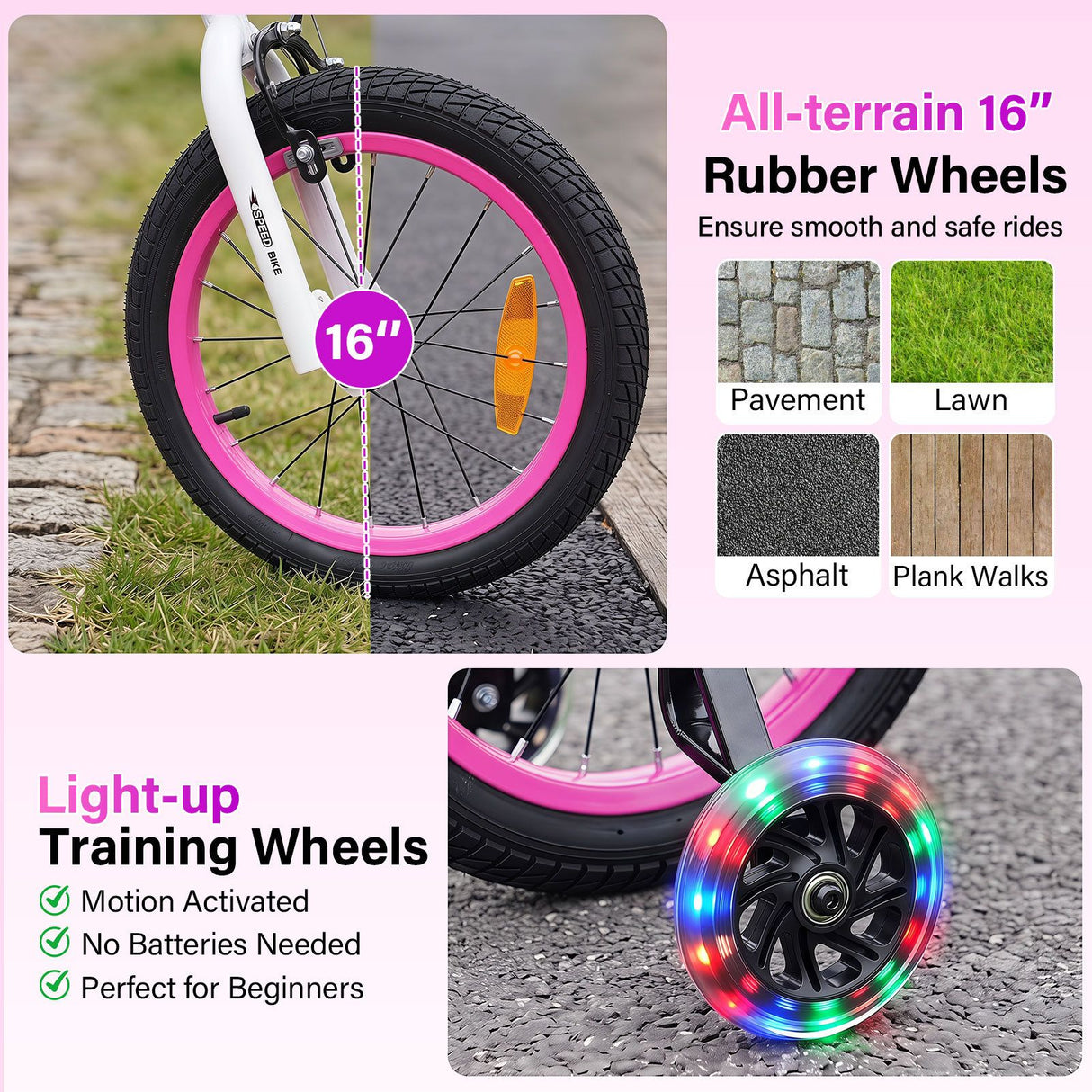 16 Inch Kids Bike Motocross Style with Sound Effects and Light-up Training Wheels