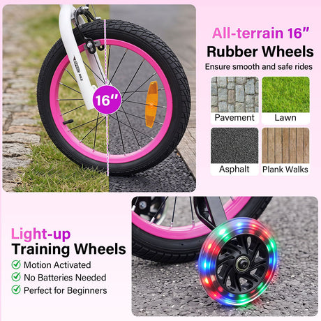 16 Inch Kids Bike Motocross Style with Sound Effects and Light-up Training Wheels