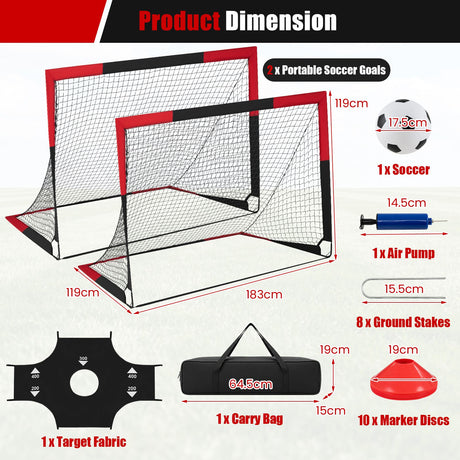 183 x 119 cm Kids Soccer Goals and Ball Set Outdoor Portable Pop Up Soccer Net