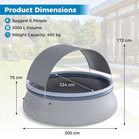Round Inflatable Outdoor Swimming Pool with Sunshade Canopy