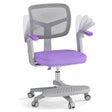 Purple office chair with gray mesh backrest on a white background