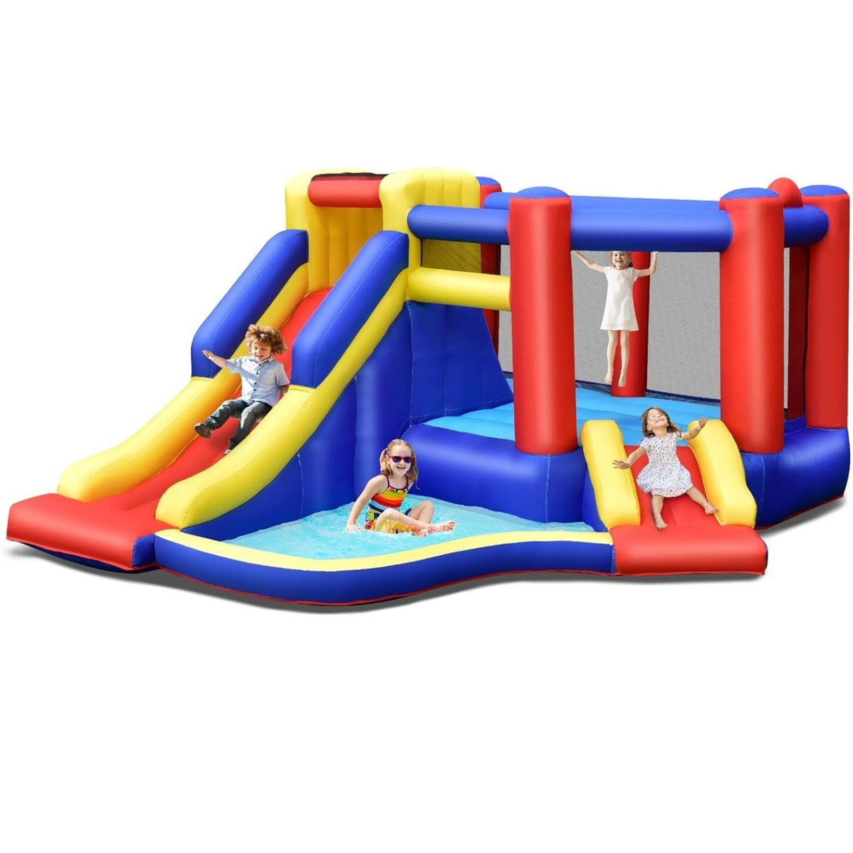 HONEY JOY Inflatable Bounce House with Large Jumping Area, Dual Slide, Ball Pit, Climb Wall, Basketball Hoop
