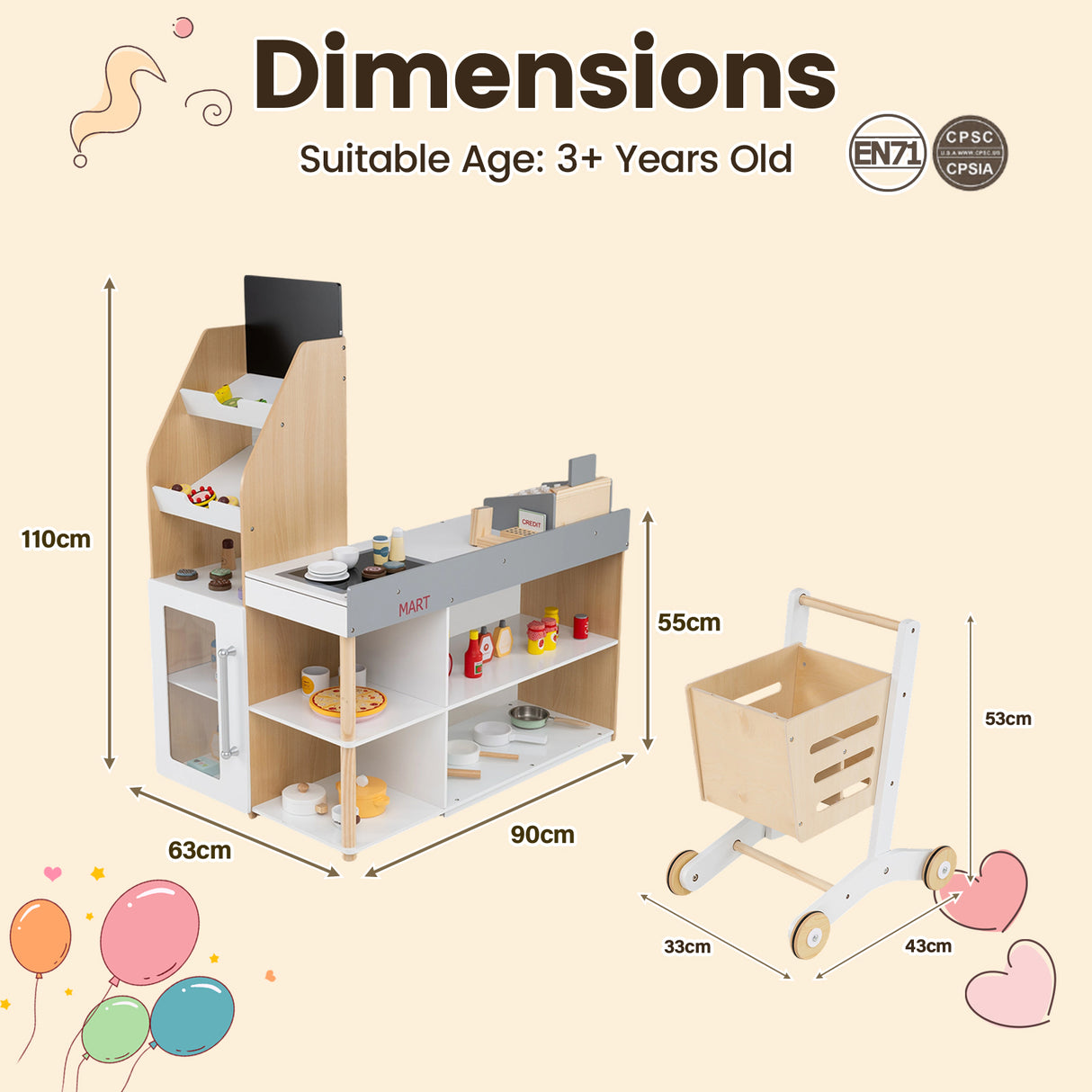 HONEY JOY Pretend Grocery Store Playset, Supermarket Play Toy with Shopping Cart