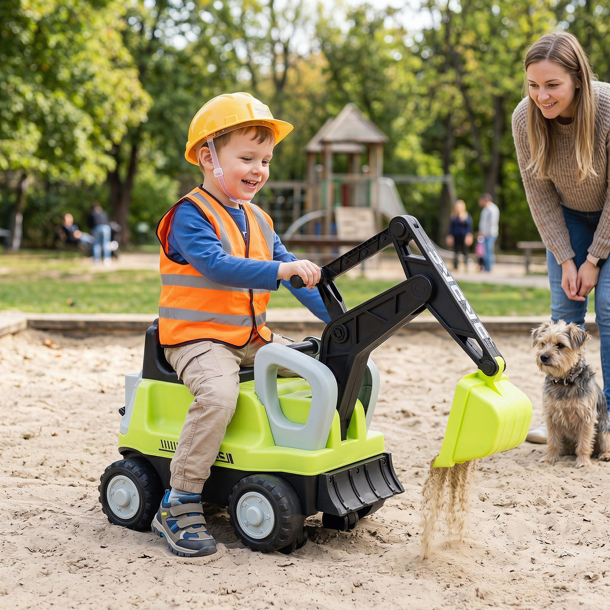 2-In-1 Kids Ride on Tractor with Digging Arm and Detachable Trailer