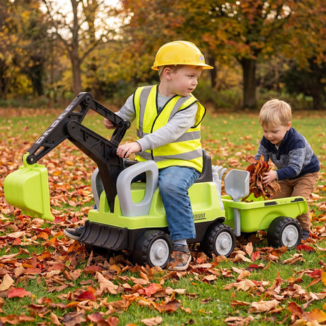 2-In-1 Kids Ride on Tractor with Digging Arm and Detachable Trailer