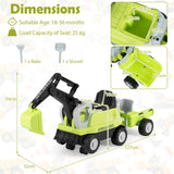 2-In-1 Kids Ride on Tractor with Digging Arm and Detachable Trailer