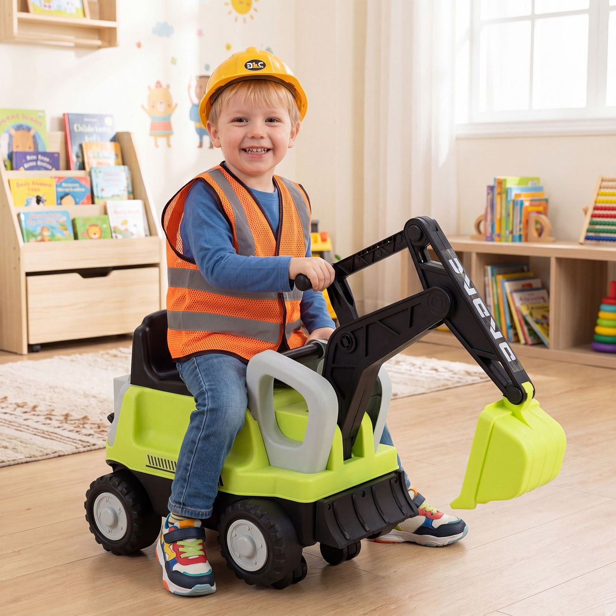 2-In-1 Kids Ride on Tractor with Digging Arm and Detachable Trailer