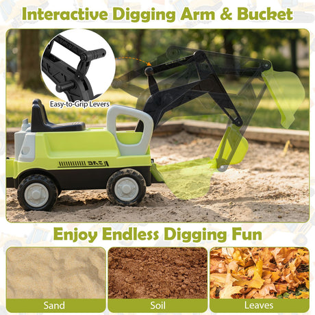 2-In-1 Kids Ride on Tractor with Digging Arm and Detachable Trailer