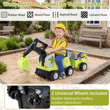 2-In-1 Kids Ride on Tractor with Digging Arm and Detachable Trailer