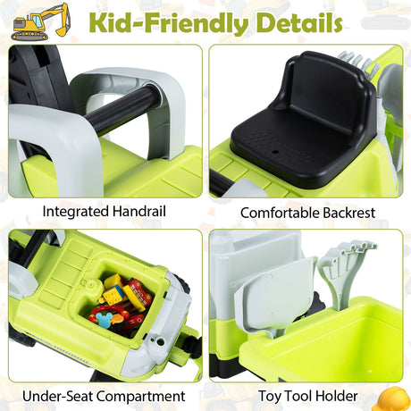 2-In-1 Kids Ride on Tractor with Digging Arm and Detachable Trailer