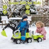 2-In-1 Kids Ride on Tractor with Digging Arm and Detachable Trailer