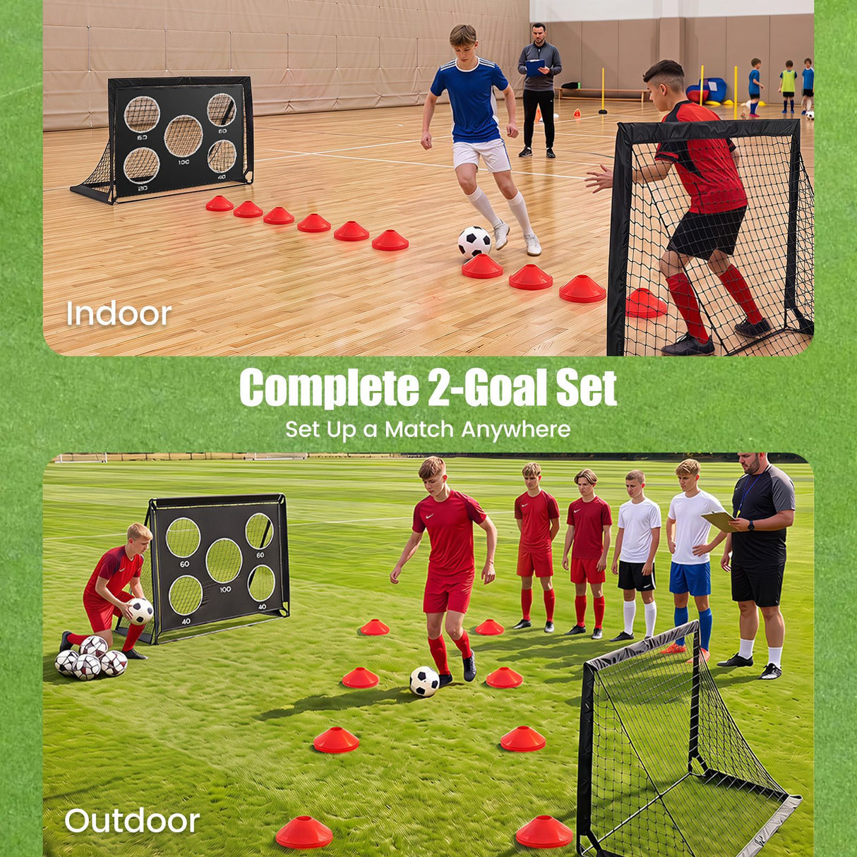2-Pack Soccer Goals Backyard Set 120 x 90 cm Portable Soccer Net Training Equipment
