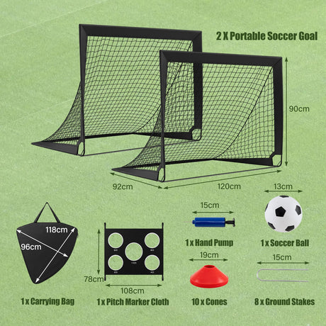2-Pack Soccer Goals Backyard Set 120 x 90 cm Portable Soccer Net Training Equipment