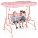 2-Seater Kids Porch Swing with Adjustable Canopy for Backyard and Garden
