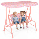 2-Seater Kids Porch Swing with Adjustable Canopy for Backyard and Garden
