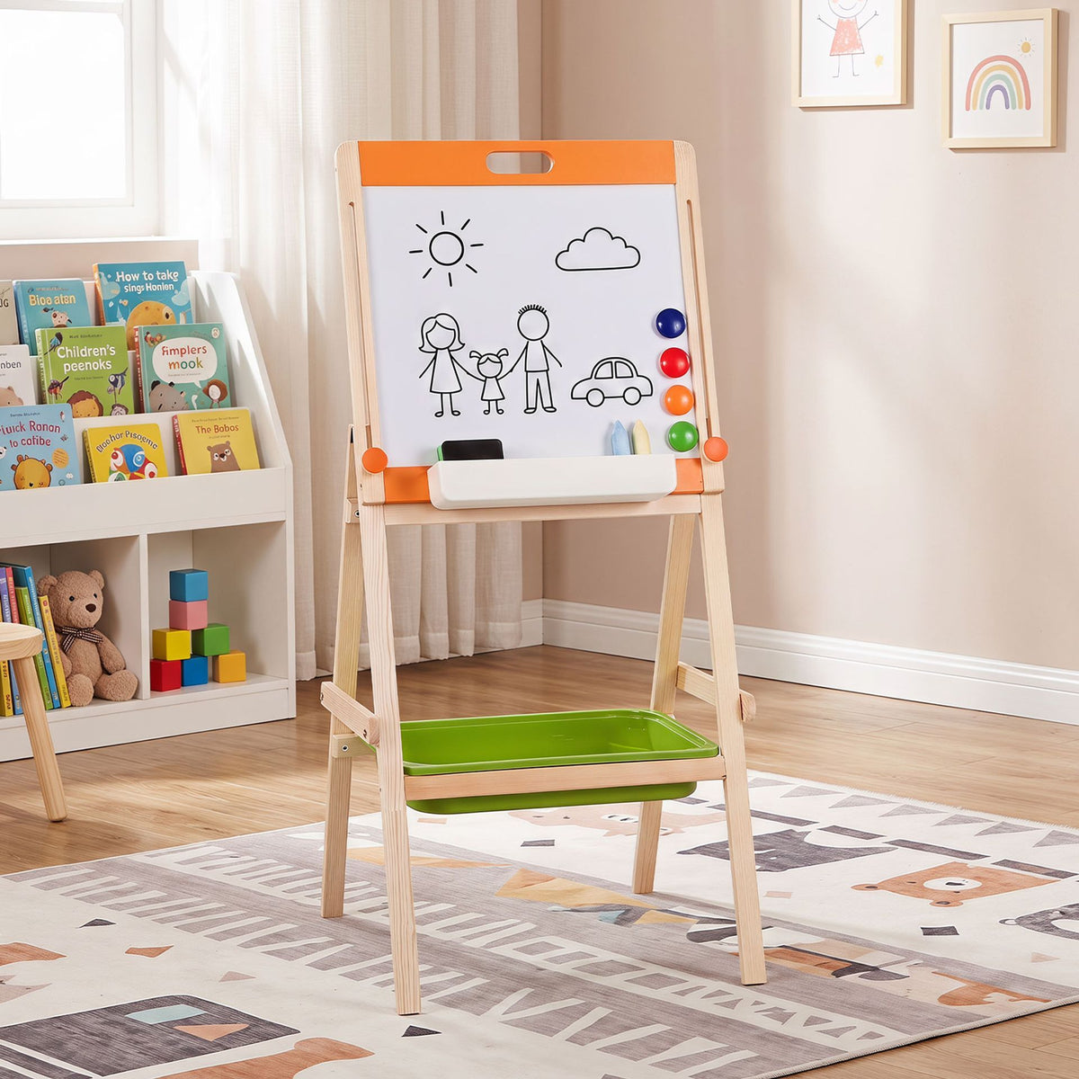 2-in-1 Art Easel for Kids Double-Sided Wooden Adjustable Easel