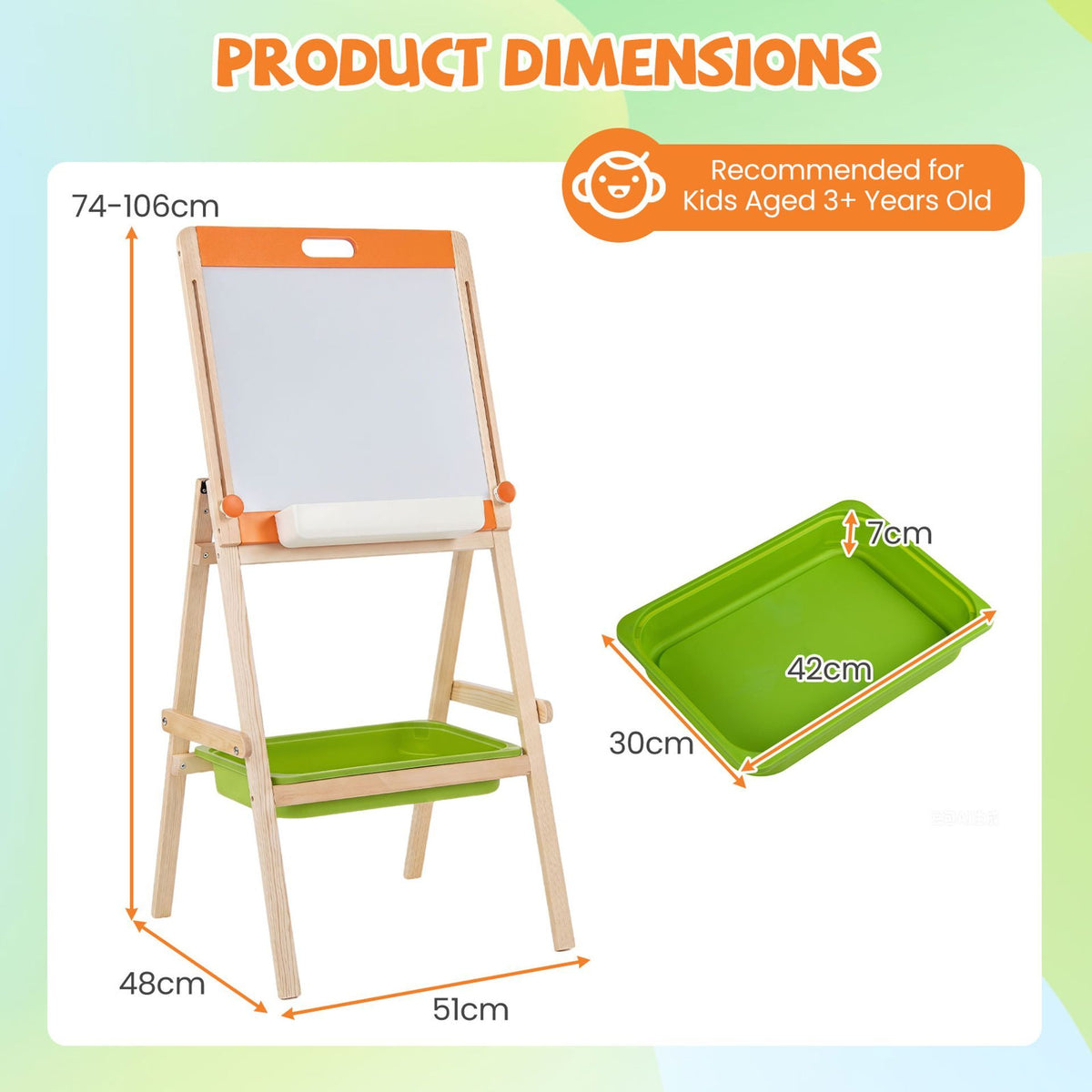 2-in-1 Art Easel for Kids Double-Sided Wooden Adjustable Easel