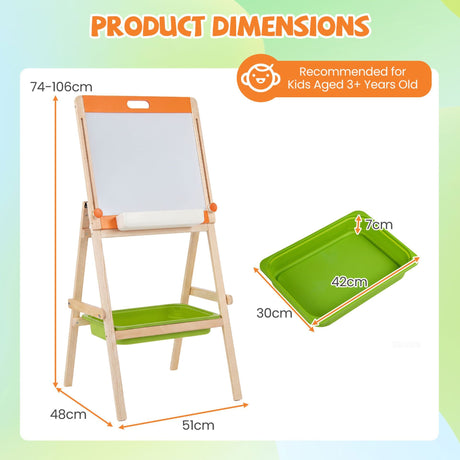 2-in-1 Art Easel for Kids Double-Sided Wooden Adjustable Easel