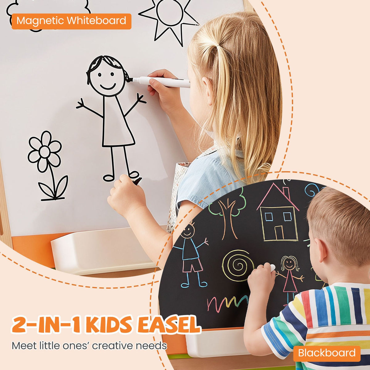 2-in-1 Art Easel for Kids Double-Sided Wooden Adjustable Easel
