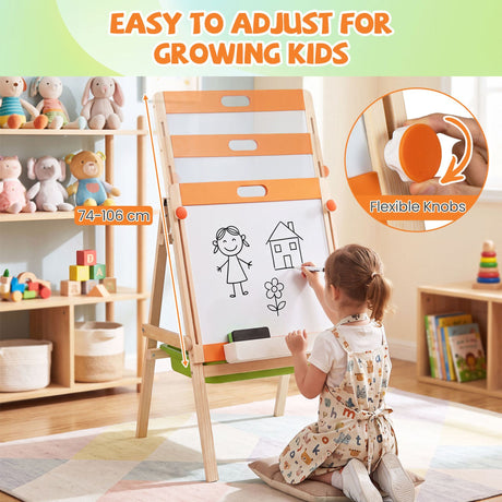 2-in-1 Art Easel for Kids Double-Sided Wooden Adjustable Easel