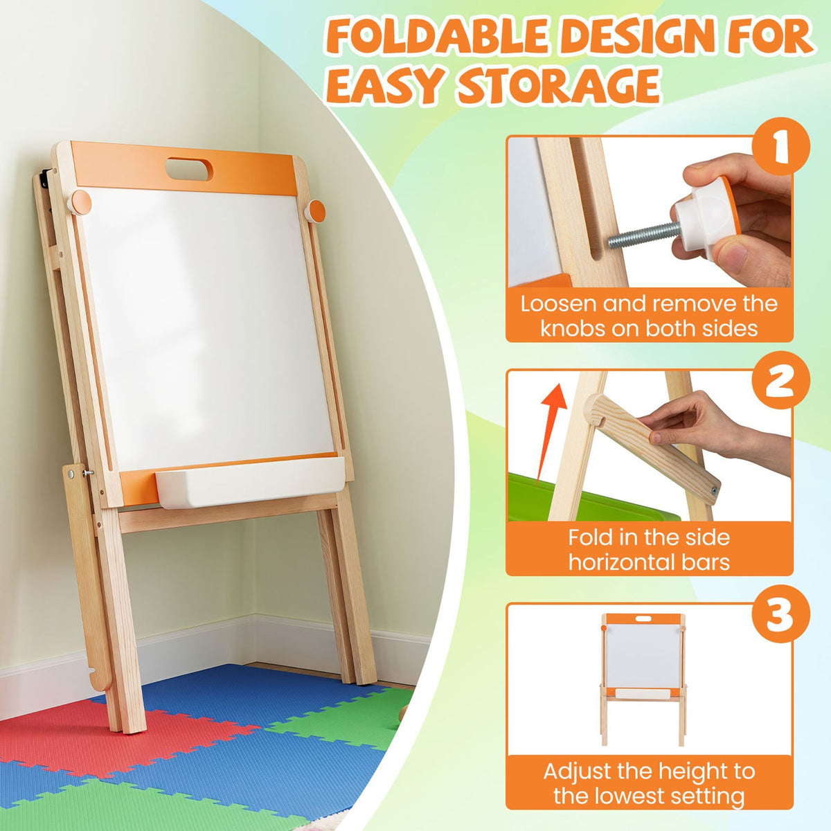 2-in-1 Art Easel for Kids Double-Sided Wooden Adjustable Easel
