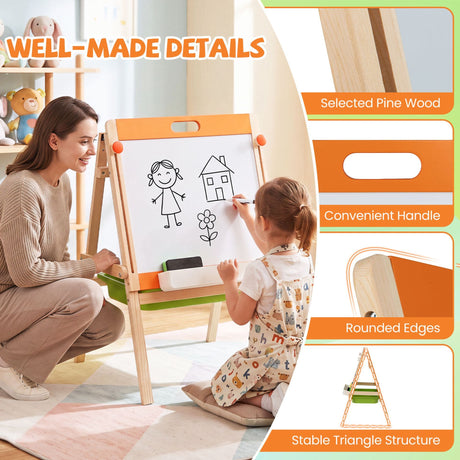2-in-1 Art Easel for Kids Double-Sided Wooden Adjustable Easel