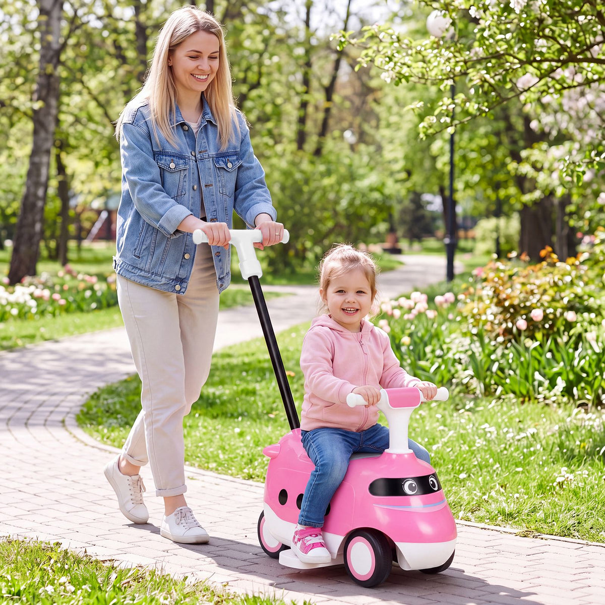 2-in-1 Ride On Push Car for Toddlers 1-3 Years Old with Horn and Storage