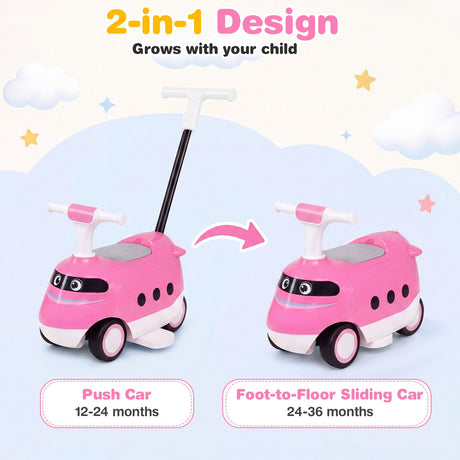 2-in-1 Ride On Push Car for Toddlers 1-3 Years Old with Horn and Storage